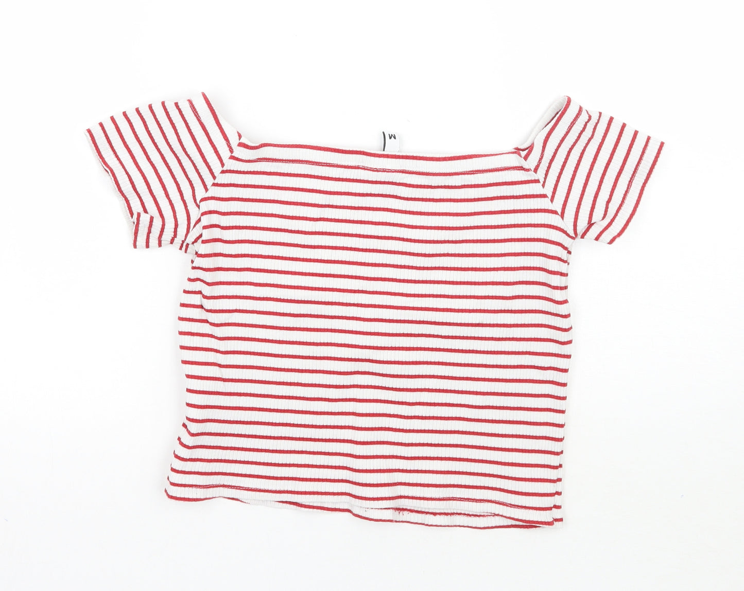 H&M Womens White Striped  Cropped T-Shirt Size M