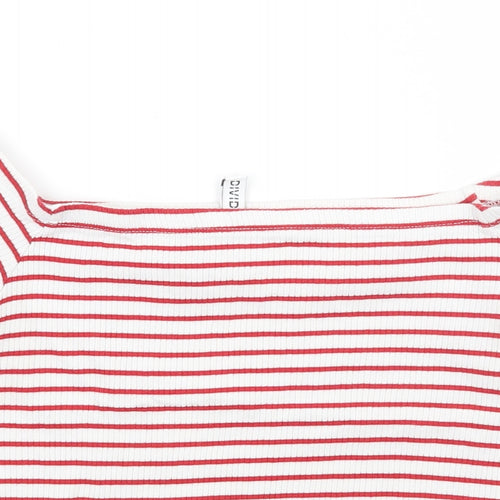 H&M Womens White Striped  Cropped T-Shirt Size M