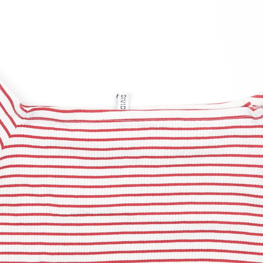 H&M Womens White Striped  Cropped T-Shirt Size M