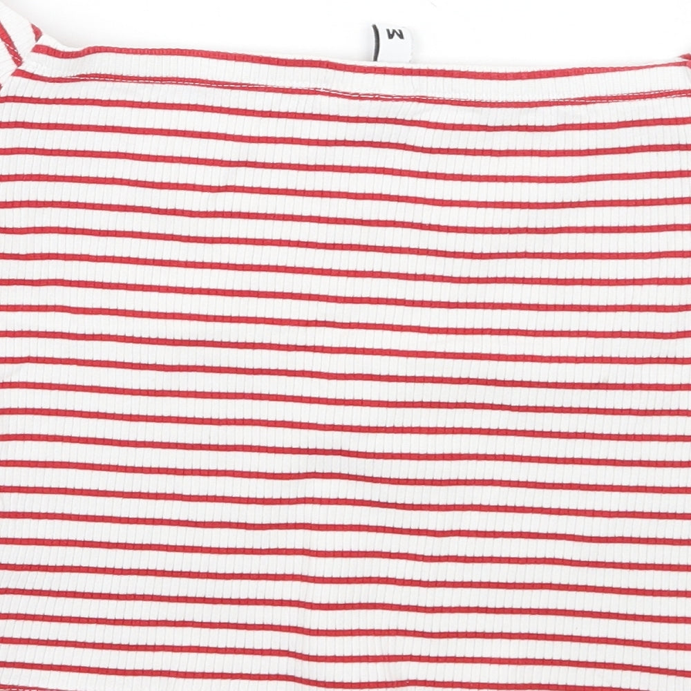 H&M Womens White Striped  Cropped T-Shirt Size M