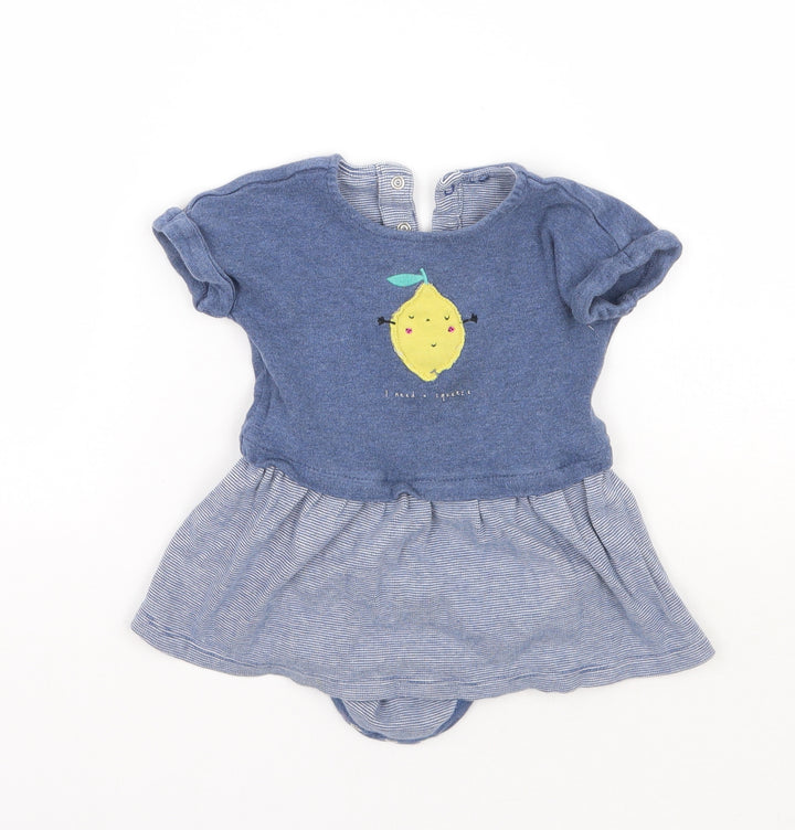 Mothercare Girls Blue Check Babygrow One-Piece Size 6-9 Months