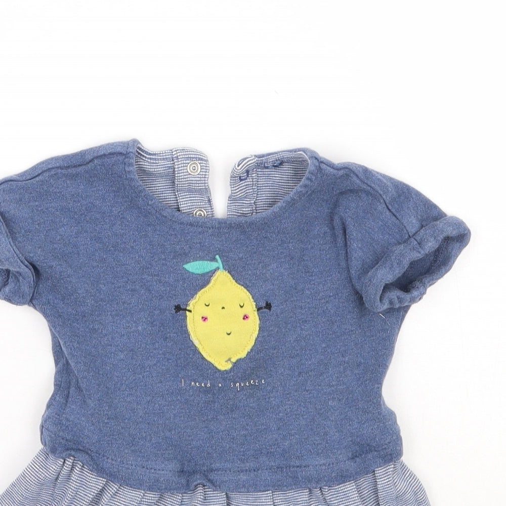 Mothercare Girls Blue Check  Babygrow One-Piece Size 6-9 Months
