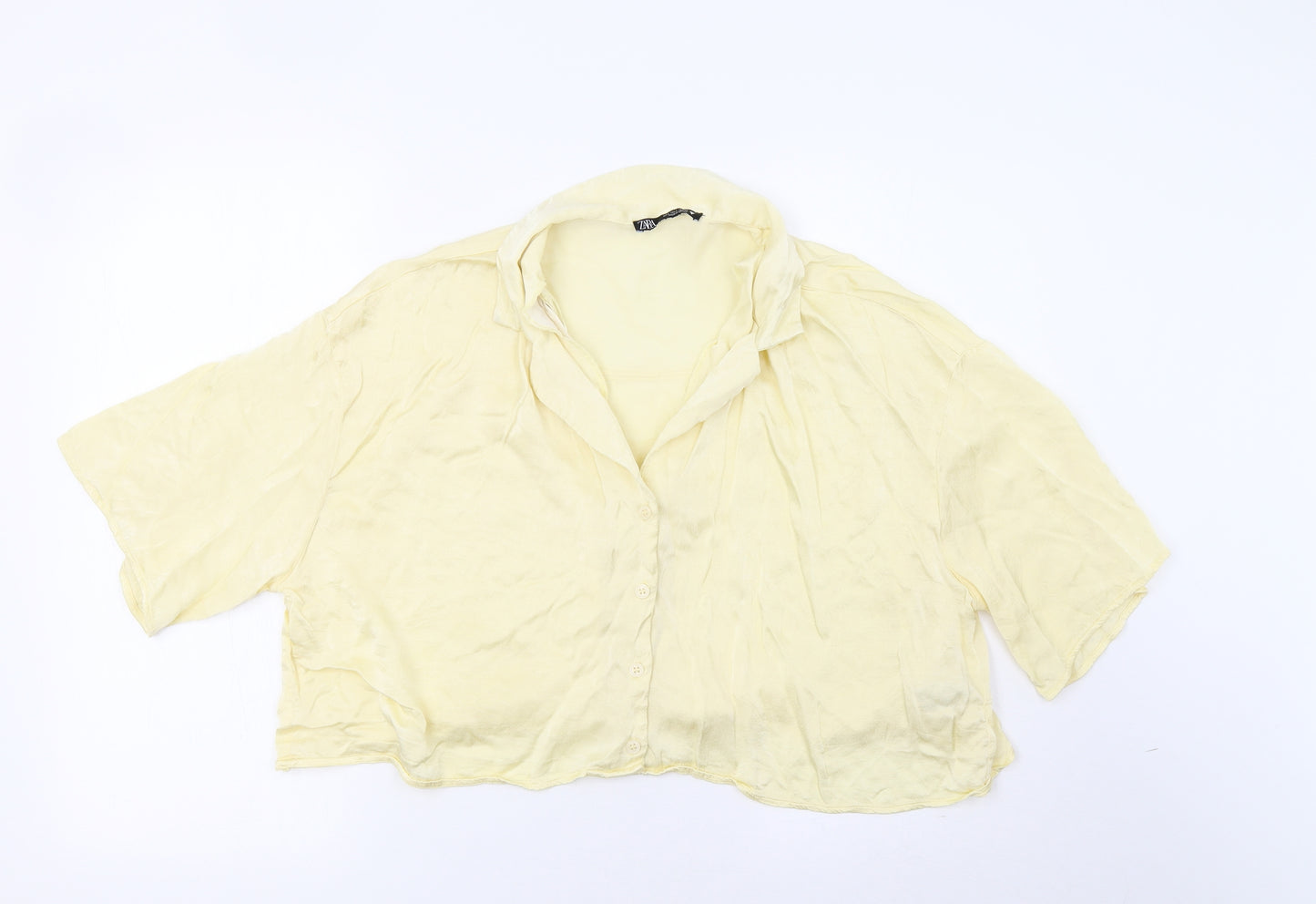 Zara Womens Yellow   Cropped Button-Up Size L