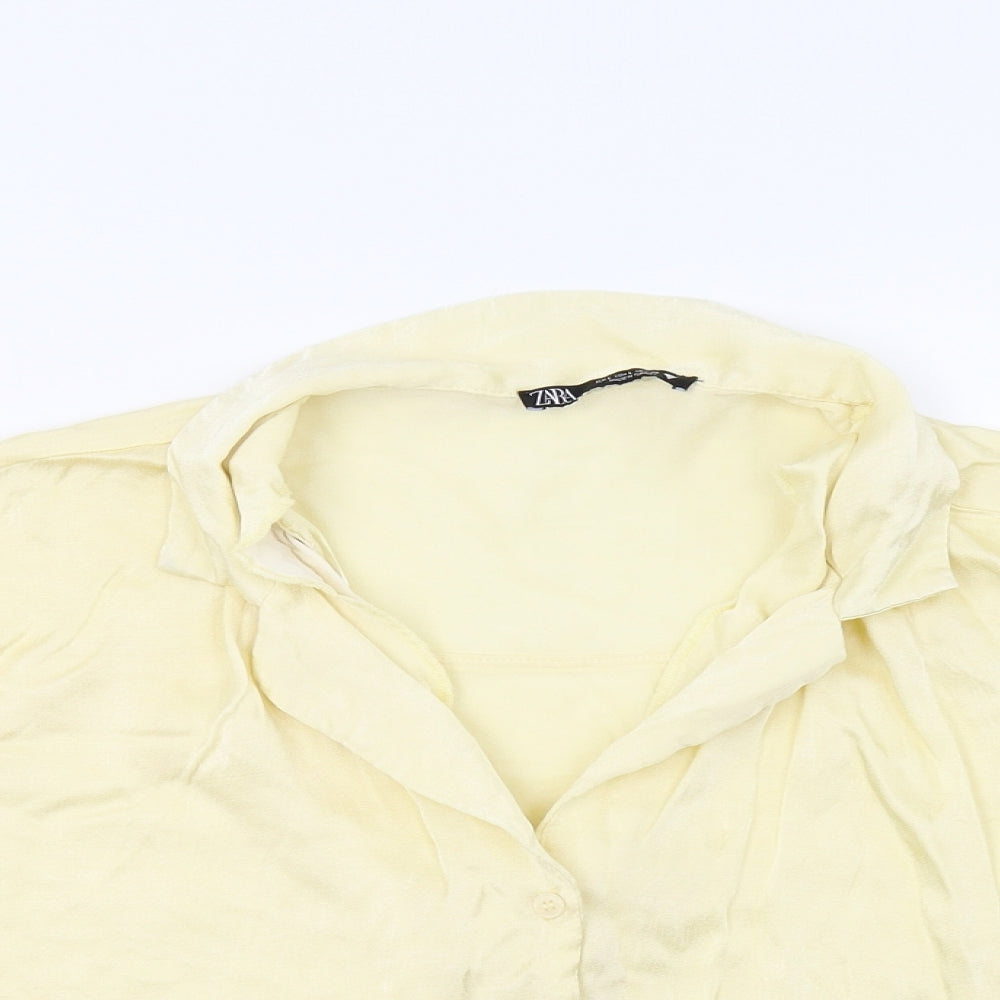 Zara Womens Yellow   Cropped Button-Up Size L