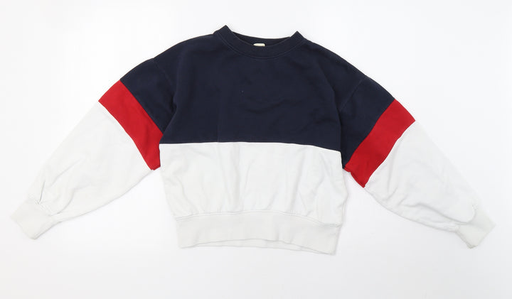 H&M Girls White Striped  Pullover Sweatshirt Size 11-12 Years