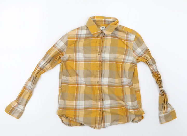 Preworn Womens Yellow Check  Basic Button-Up Size 2XS