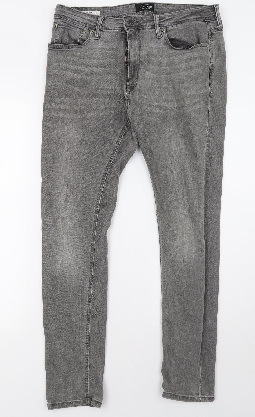 JACK & JONES Mens Grey  Denim Straight Jeans Size 34 L32 in