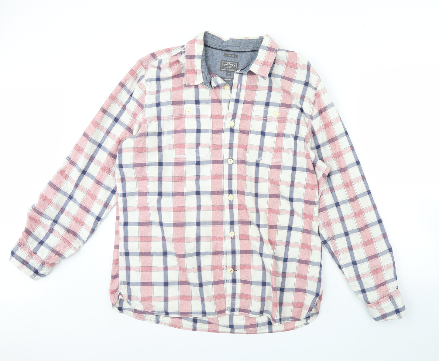 Fat Face Mens White Check   Dress Shirt Size XL