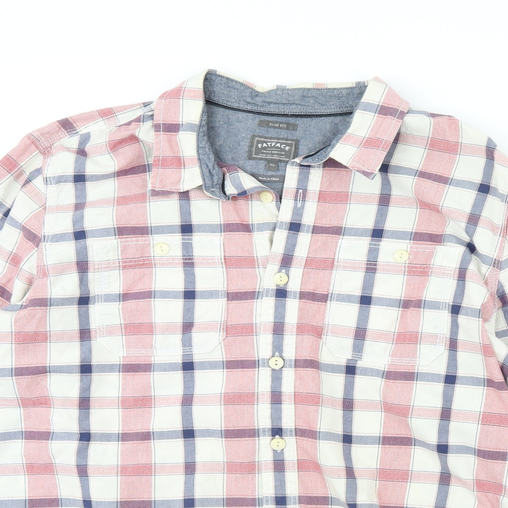 Fat Face Mens White Check   Dress Shirt Size XL