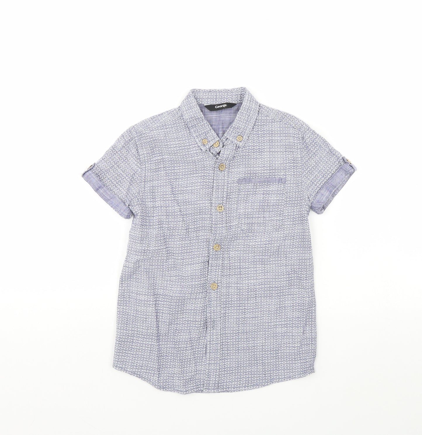 George Boys Blue Geometric  Basic Button-Up Size 6 Years