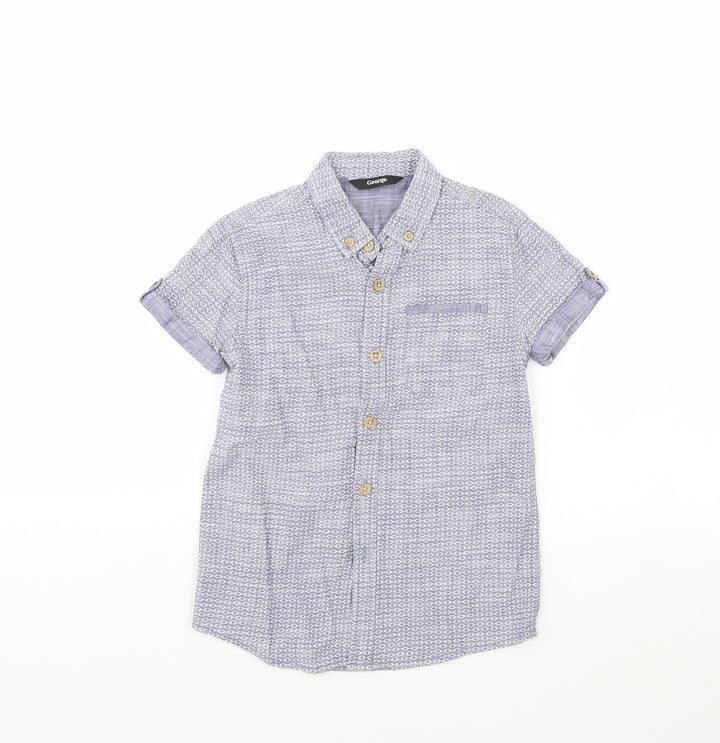 George Boys Blue Geometric  Basic Button-Up Size 6 Years