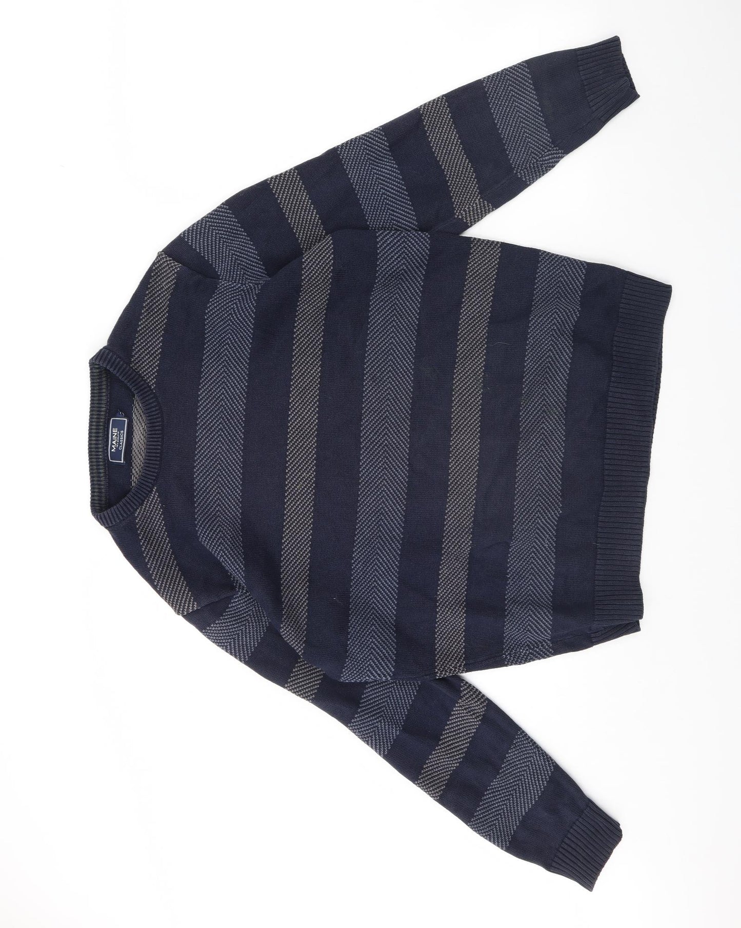 Maine Womens Blue Striped  Pullover Jumper Size L