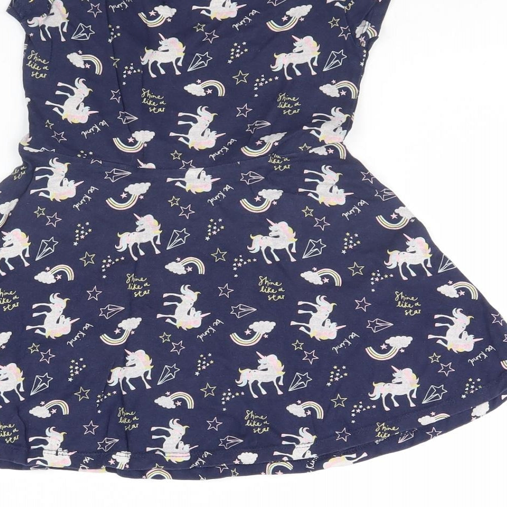 F&F Girls Blue Animal Print  Fit & Flare  Size 4 Years  - Unicorn
