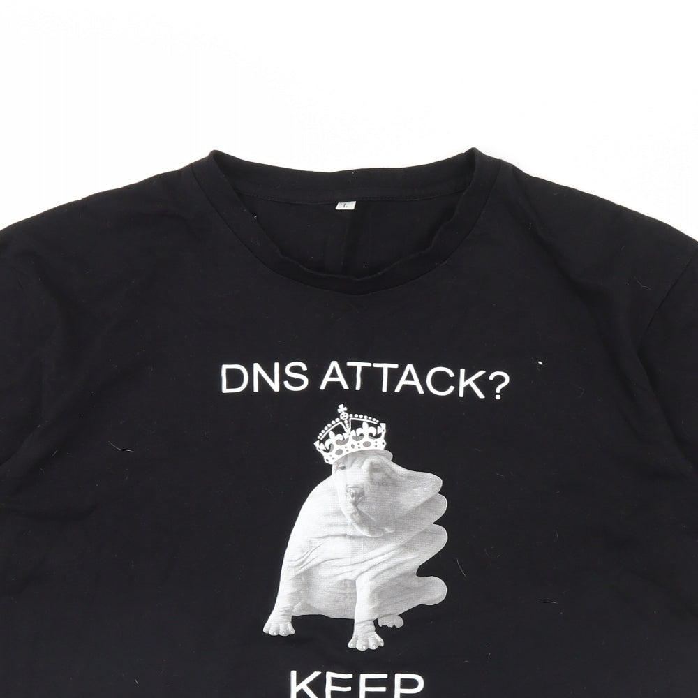 Preworn Mens Black    T-Shirt Size L  - Keep calm and