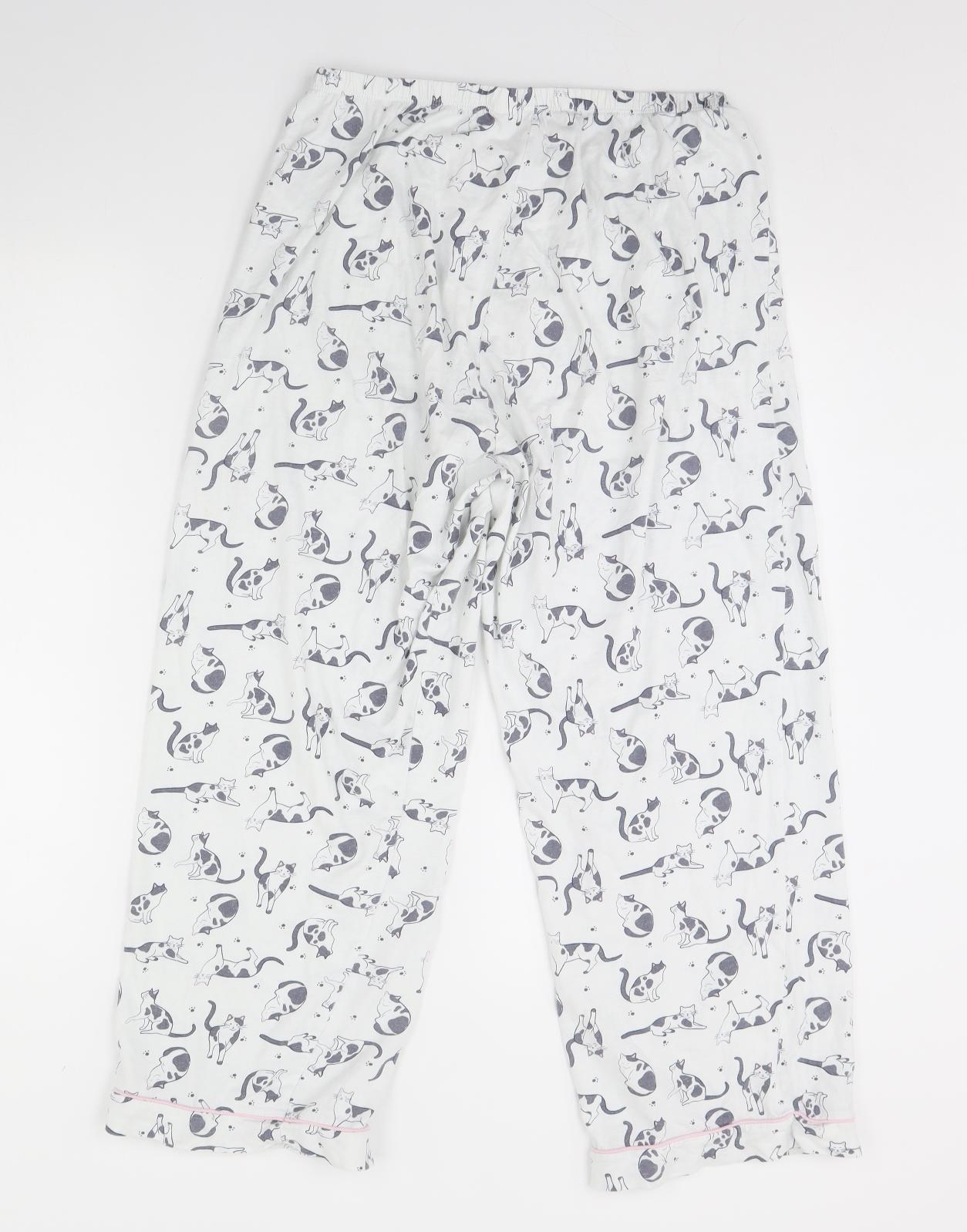 TU Womens White Animal Print  Cami Pyjama Pants Size 14  - Cat