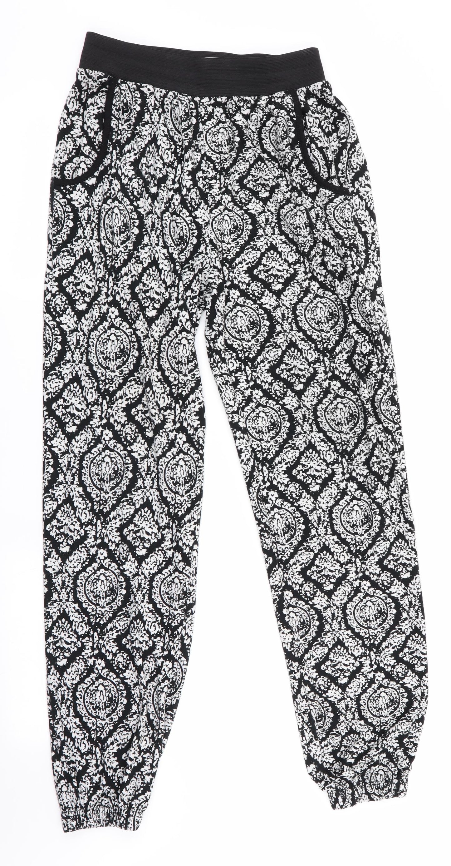 Mizami Womens Black Floral  Jogger Trousers Size S L29 in