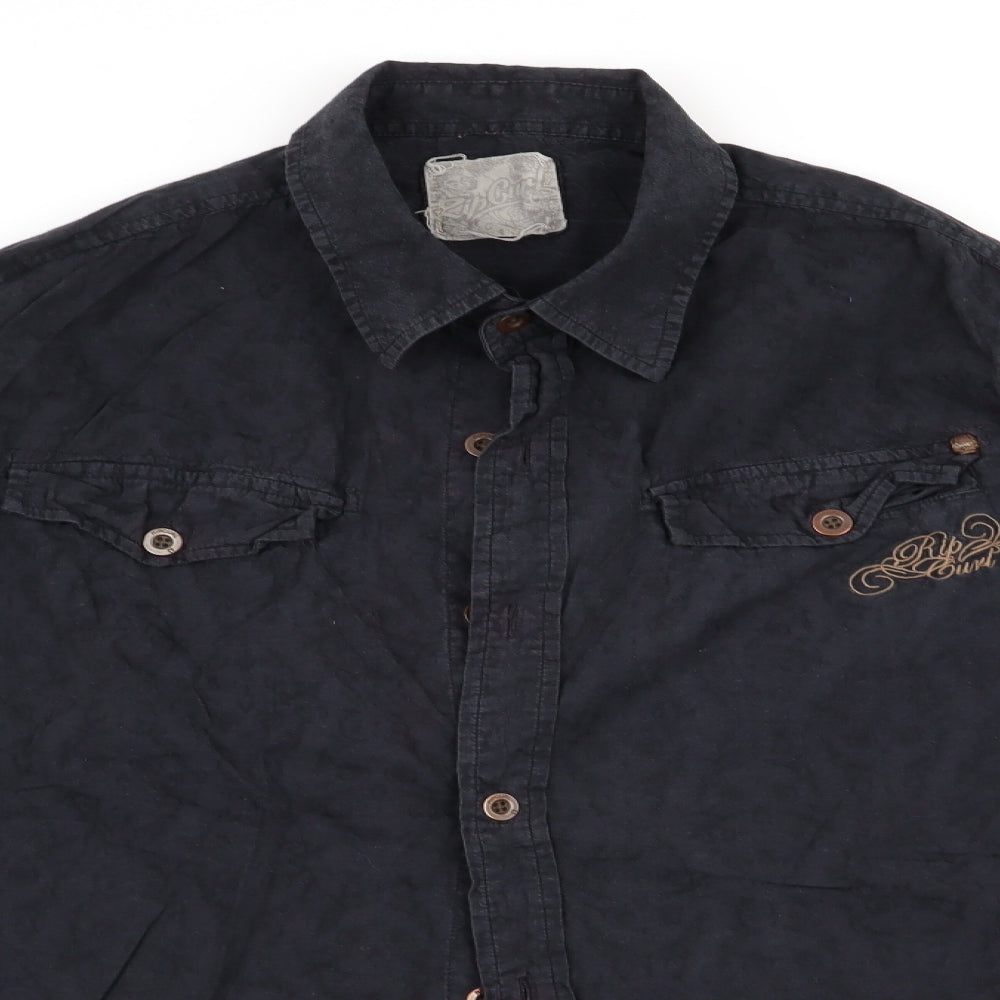 RIP CURL Mens Black Animal Print   Button-Up