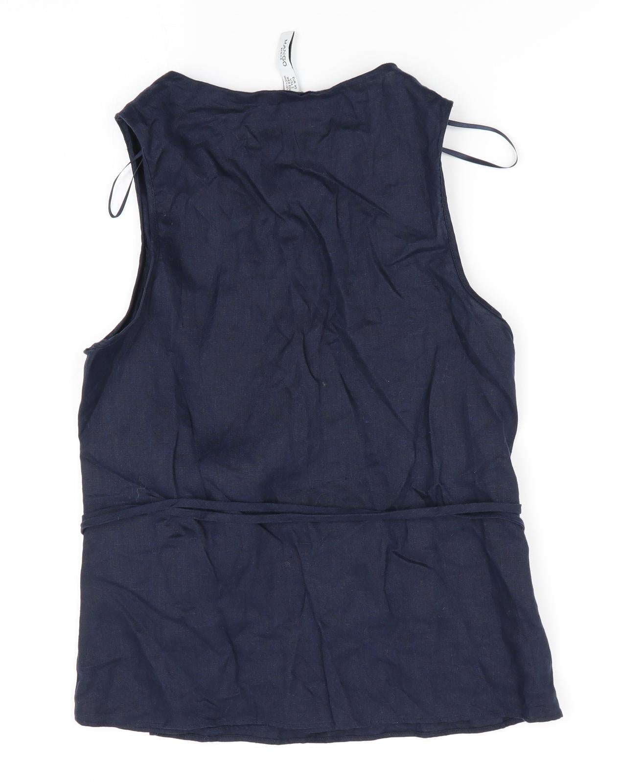 Mango Womens Blue   Wrap Blouse Size S  - Linen wrap tunic