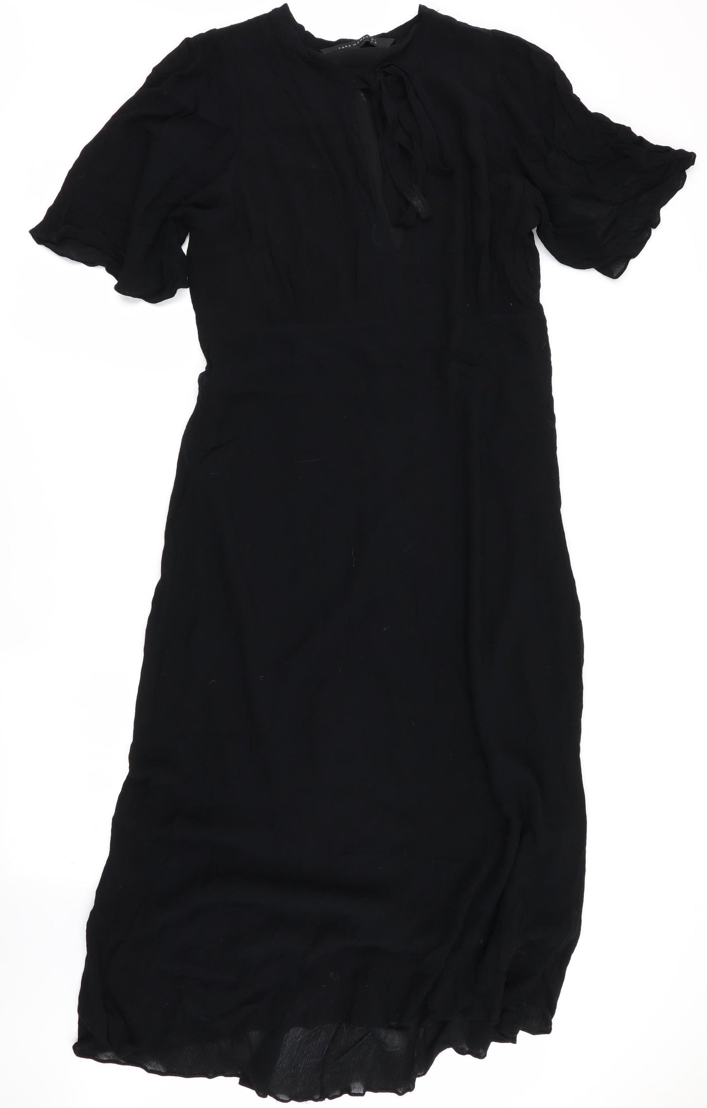 Zara  Womens Black   Fit & Flare  Size 14  - Front tie neck