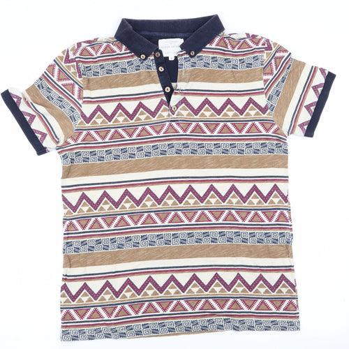 River Island Mens Brown Geometric   Polo Size S