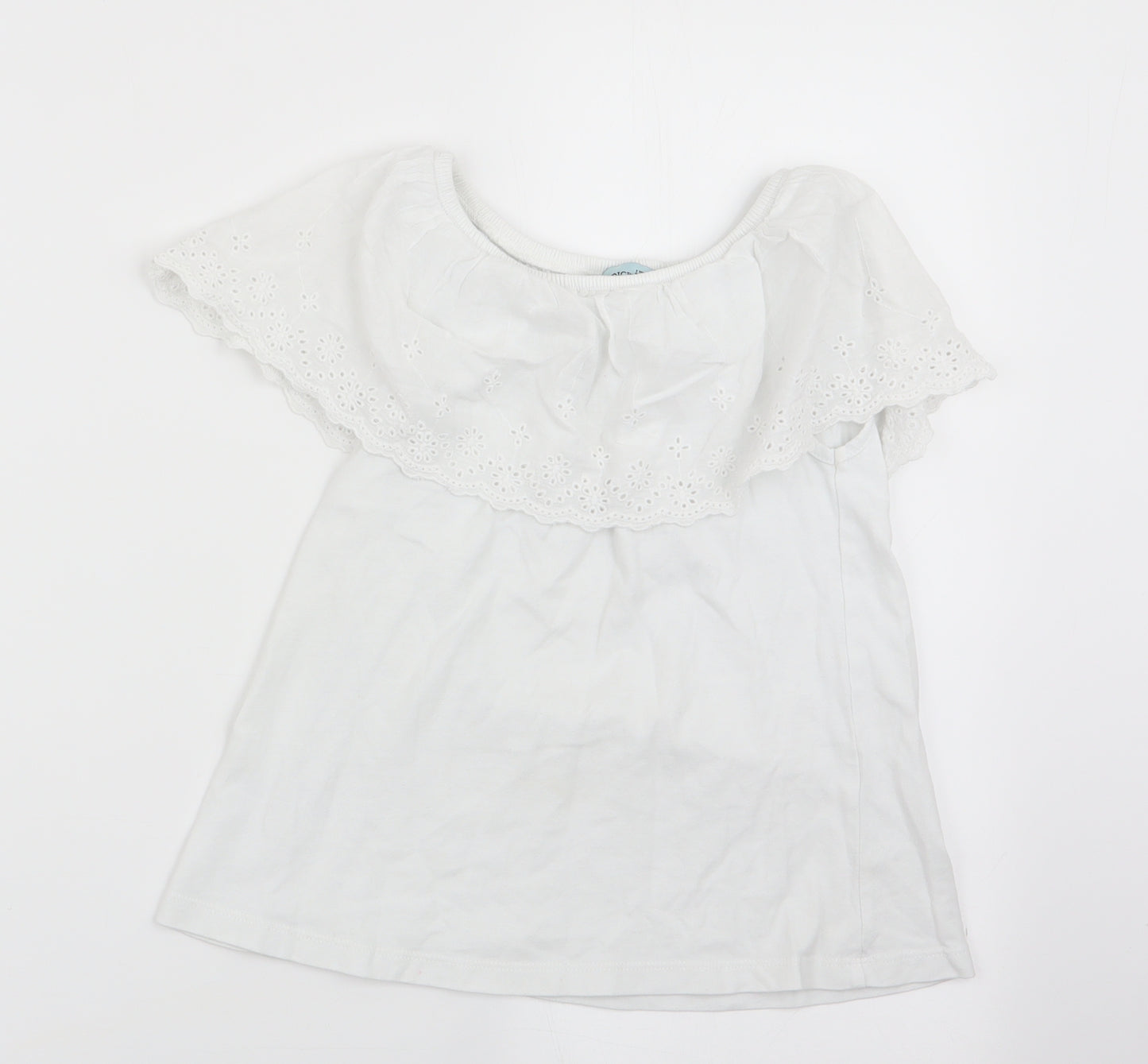Little Dickins and Jones Girls White Floral  Basic T-Shirt Size 7-8 Years