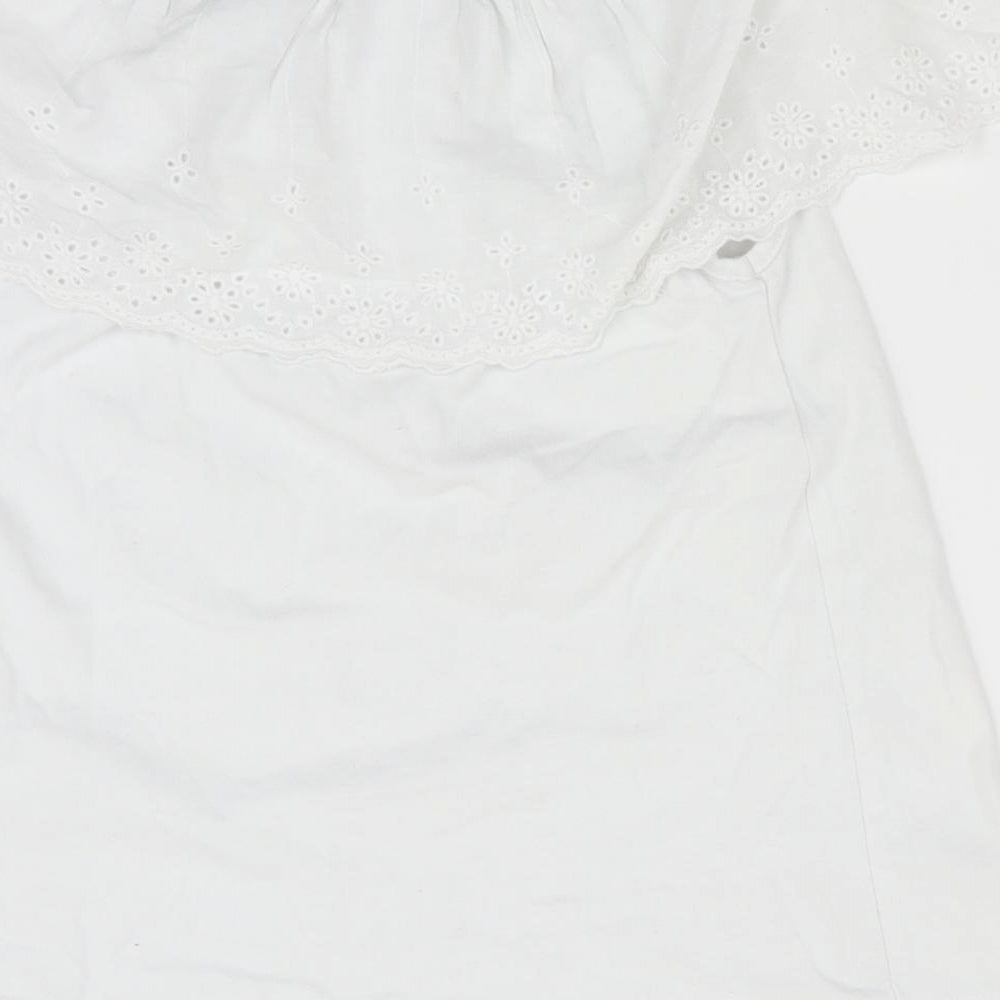 Little Dickins and Jones Girls White Floral  Basic T-Shirt Size 7-8 Years