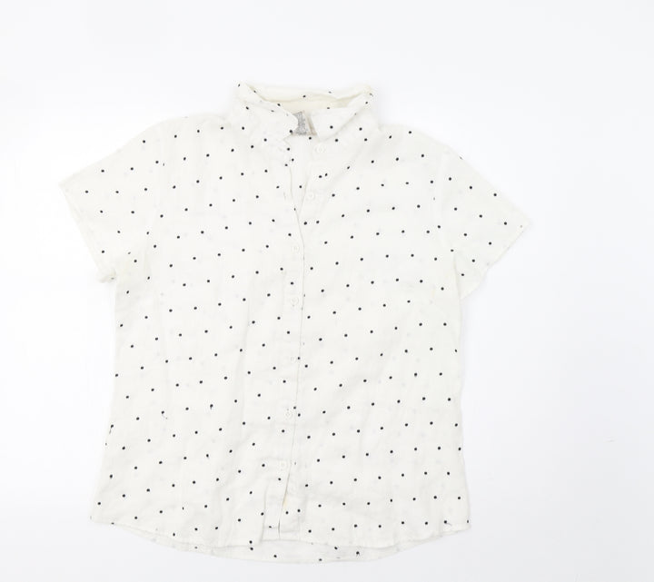 Edward Womens White Polka Dot  Basic Button-Up Size L