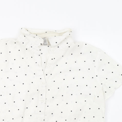 Edward Womens White Polka Dot  Basic Button-Up Size L