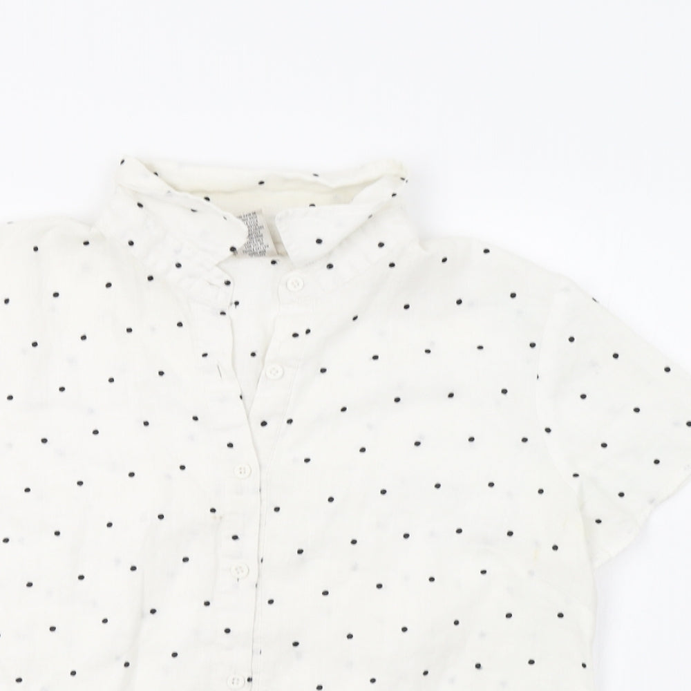 Edward Womens White Polka Dot  Basic Button-Up Size L