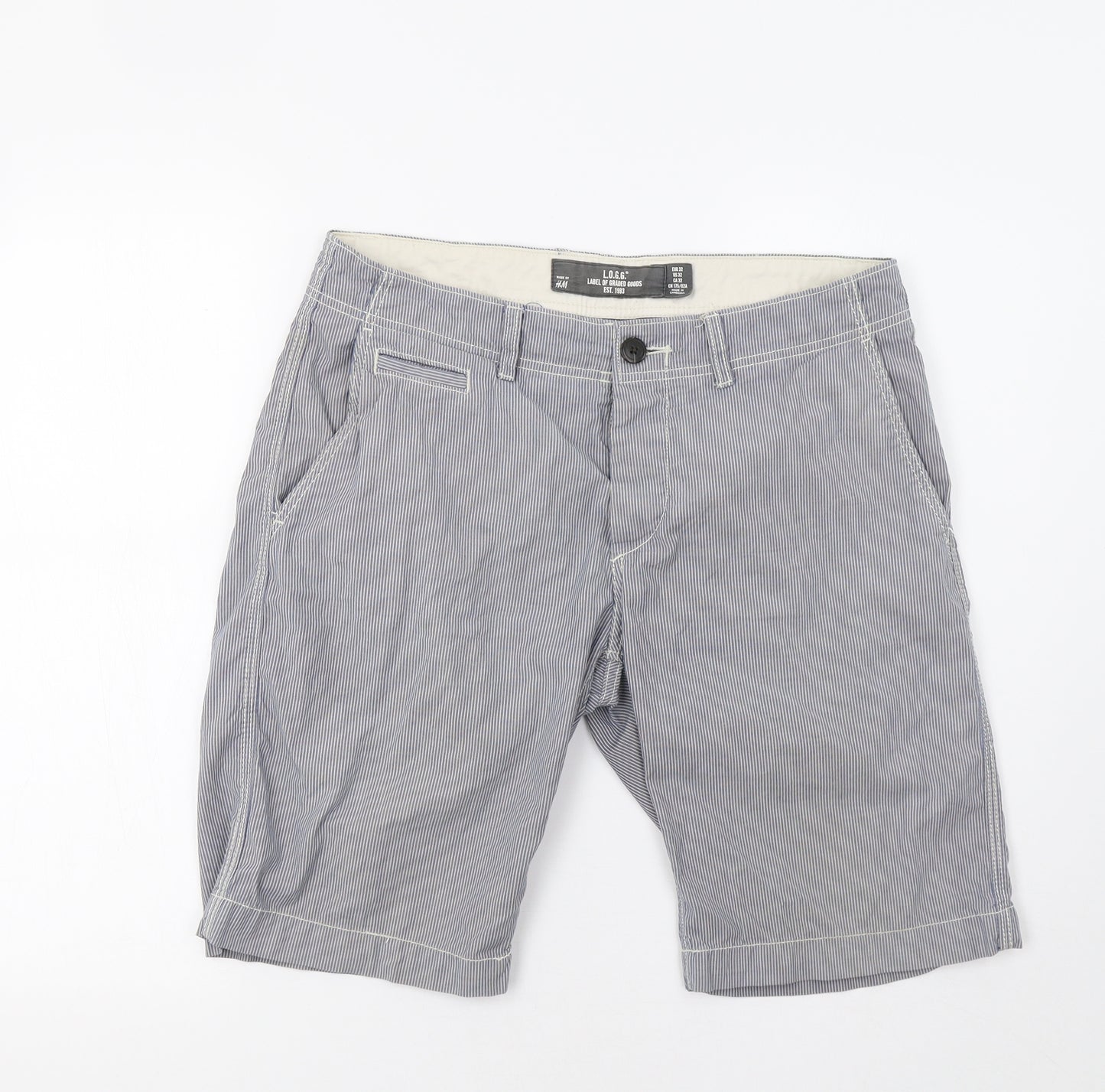 H&M Mens Blue Striped  Chino Shorts Size 32