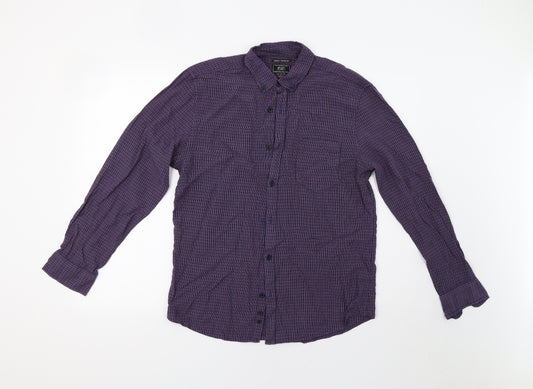 Front view of F&F men’s blue check button-up, size M