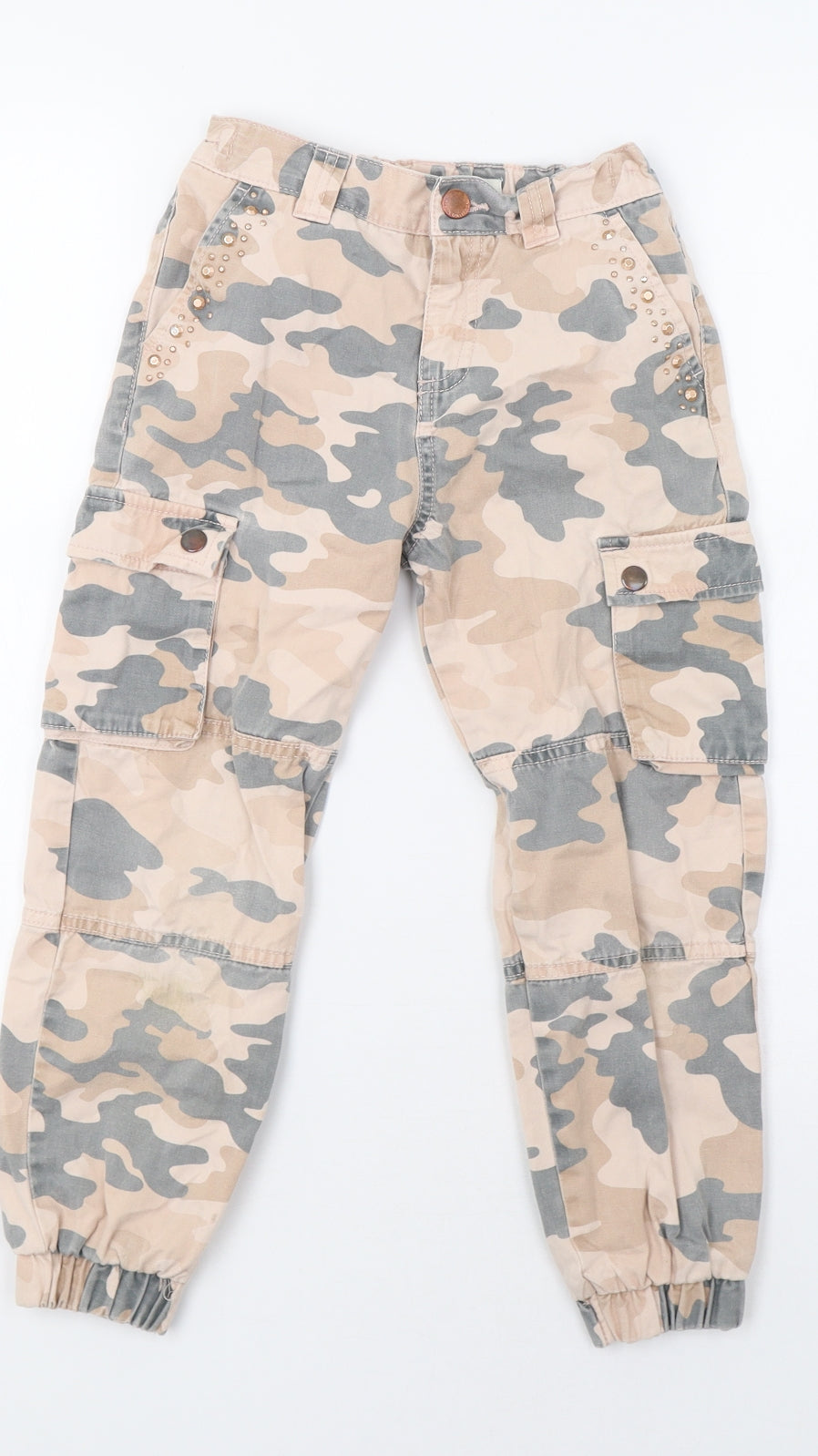 F&F Girls Beige Camouflage  Cargo Trousers Size 7-8 Years