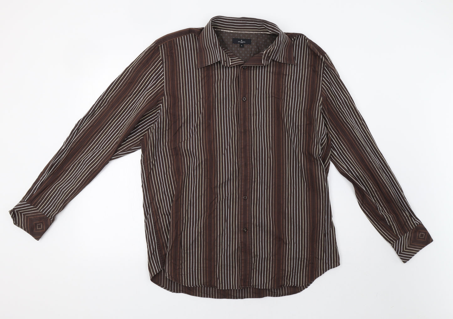 Jeff Banks Mens Brown Striped   Dress Shirt Size L