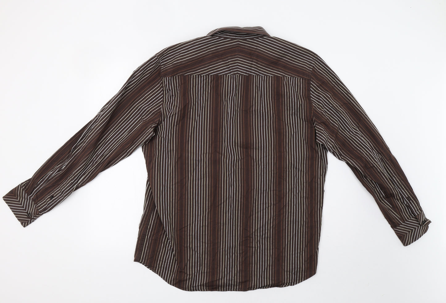 Jeff Banks Mens Brown Striped   Dress Shirt Size L