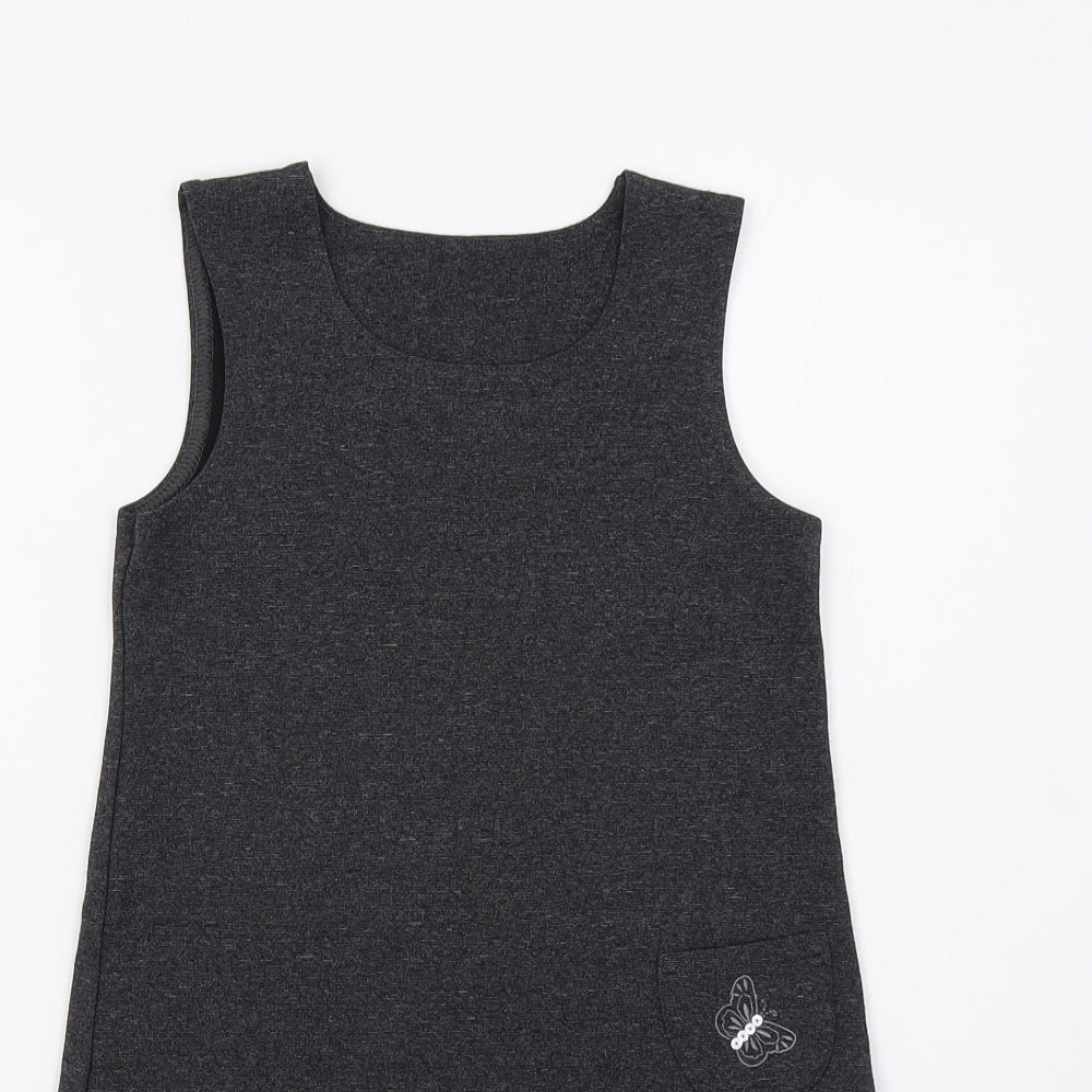 M&S Girls Grey   Pinafore/Dungaree Dress  Size 6 Years
