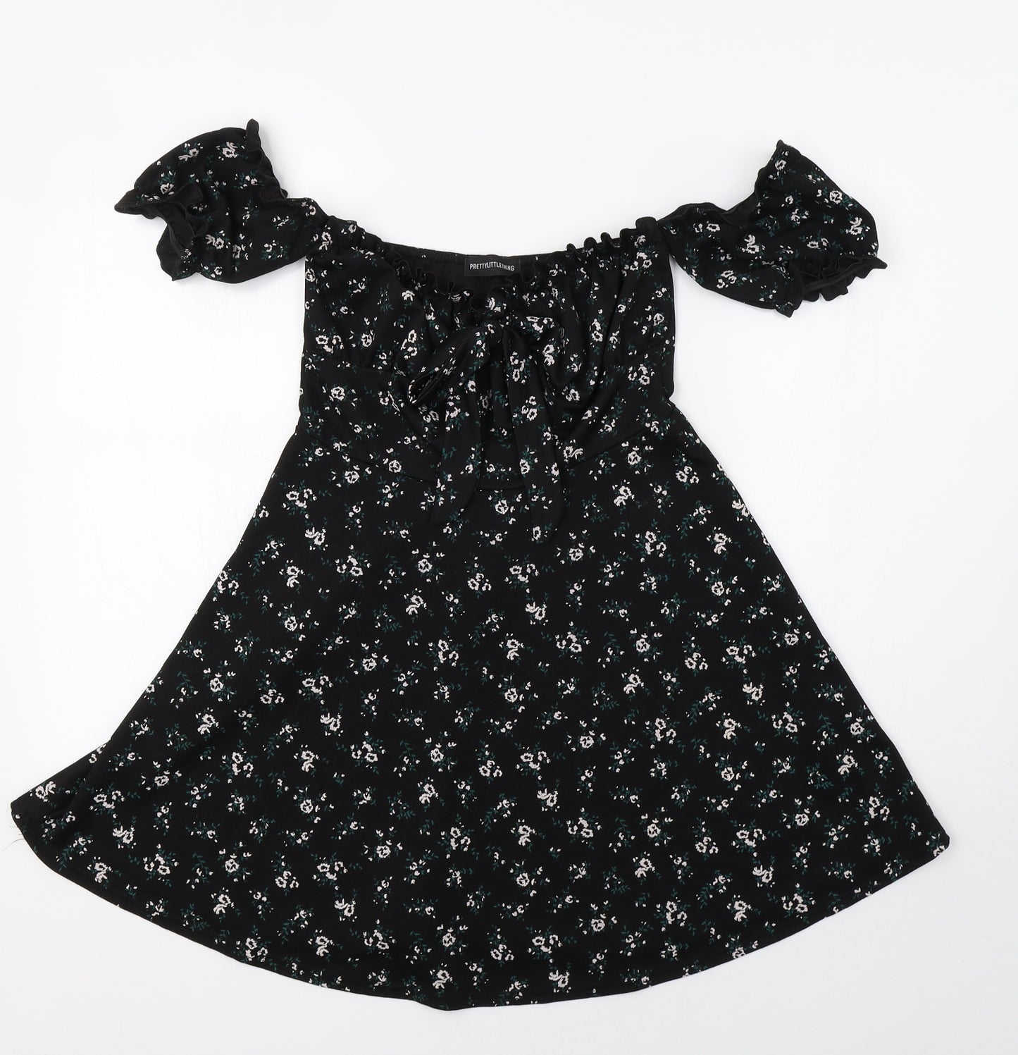 PRETTYLITTLETHING Womens Black Floral  Fit & Flare  Size 10