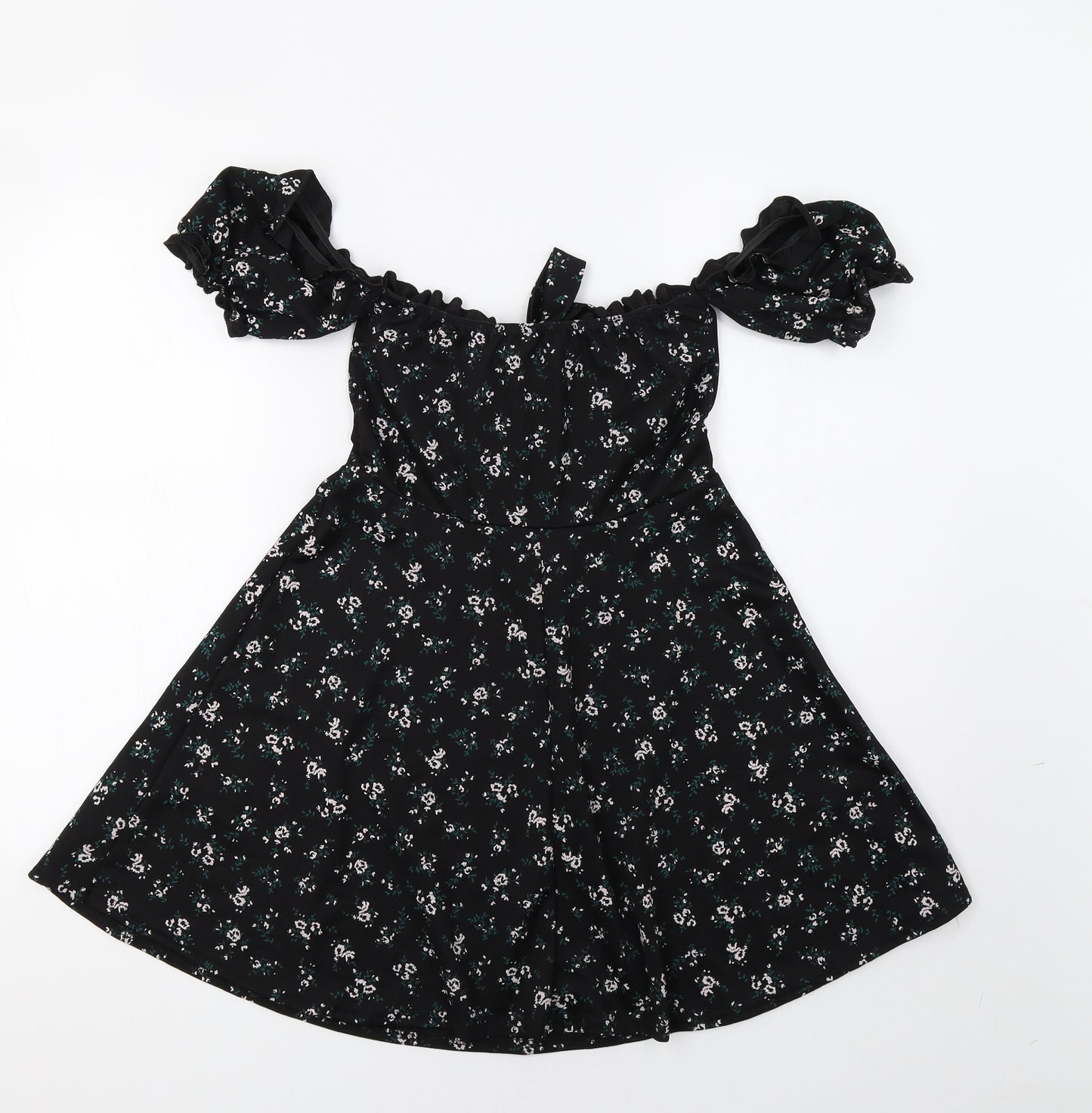 PRETTYLITTLETHING Womens Black Floral  Fit & Flare  Size 10