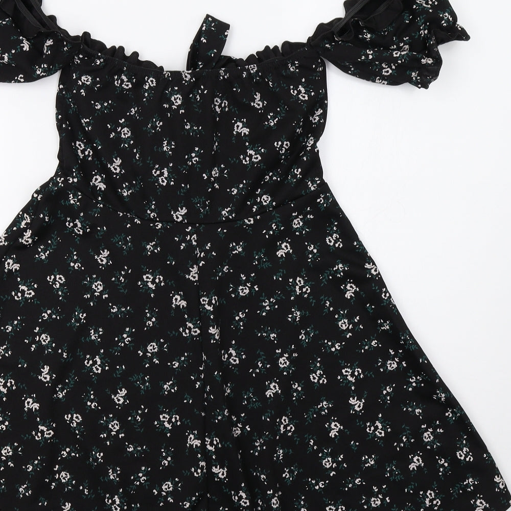 PRETTYLITTLETHING Womens Black Floral  Fit & Flare  Size 10
