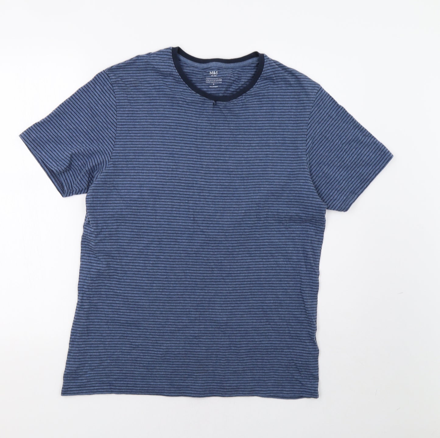 M&S Mens Blue Striped   T-Shirt Size M