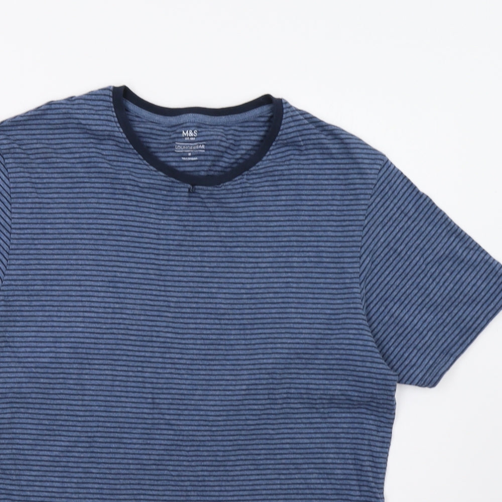 M&S Mens Blue Striped   T-Shirt Size M