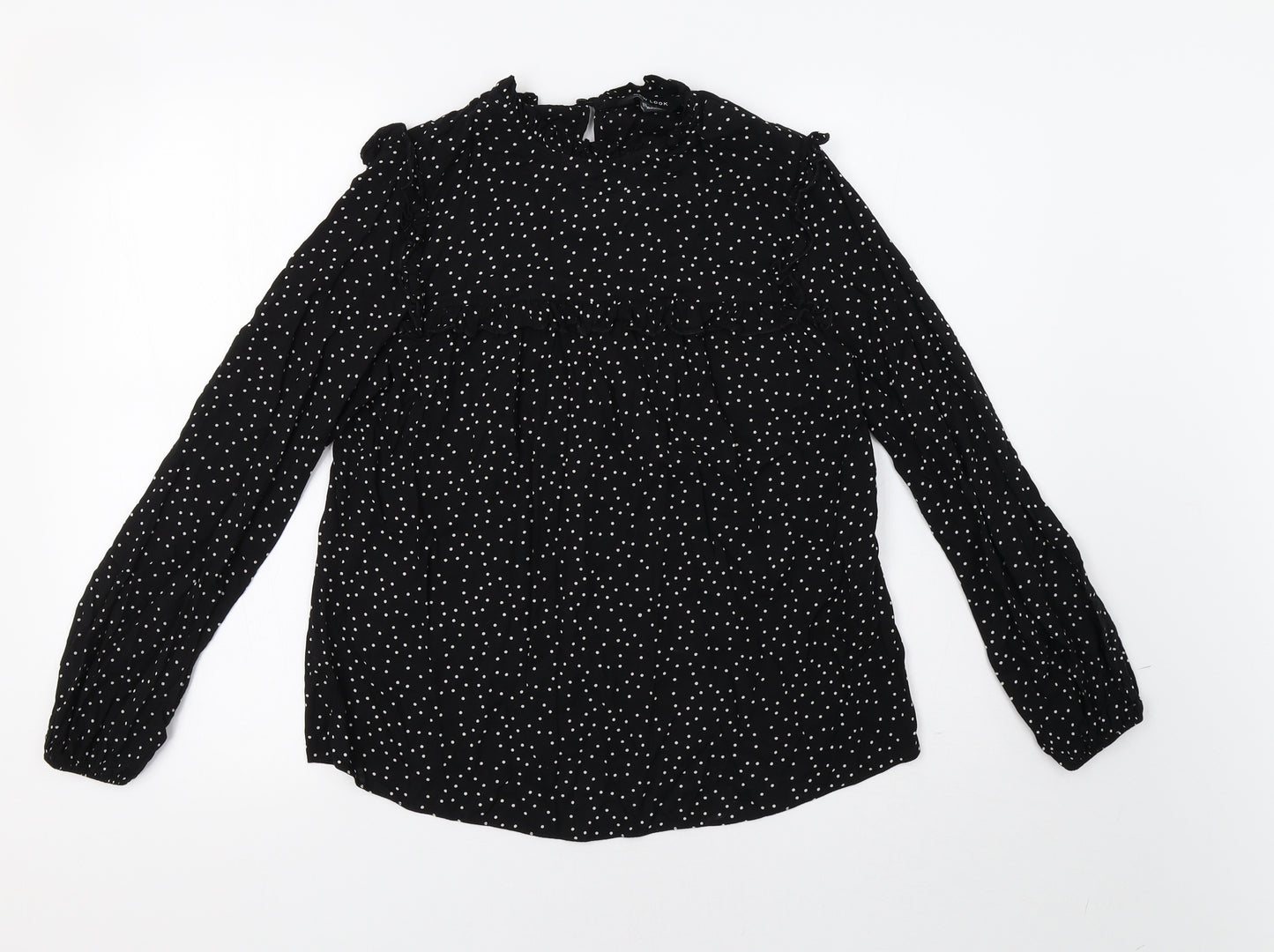 New Lok Womens Black Polka Dot  Basic Blouse Size 8