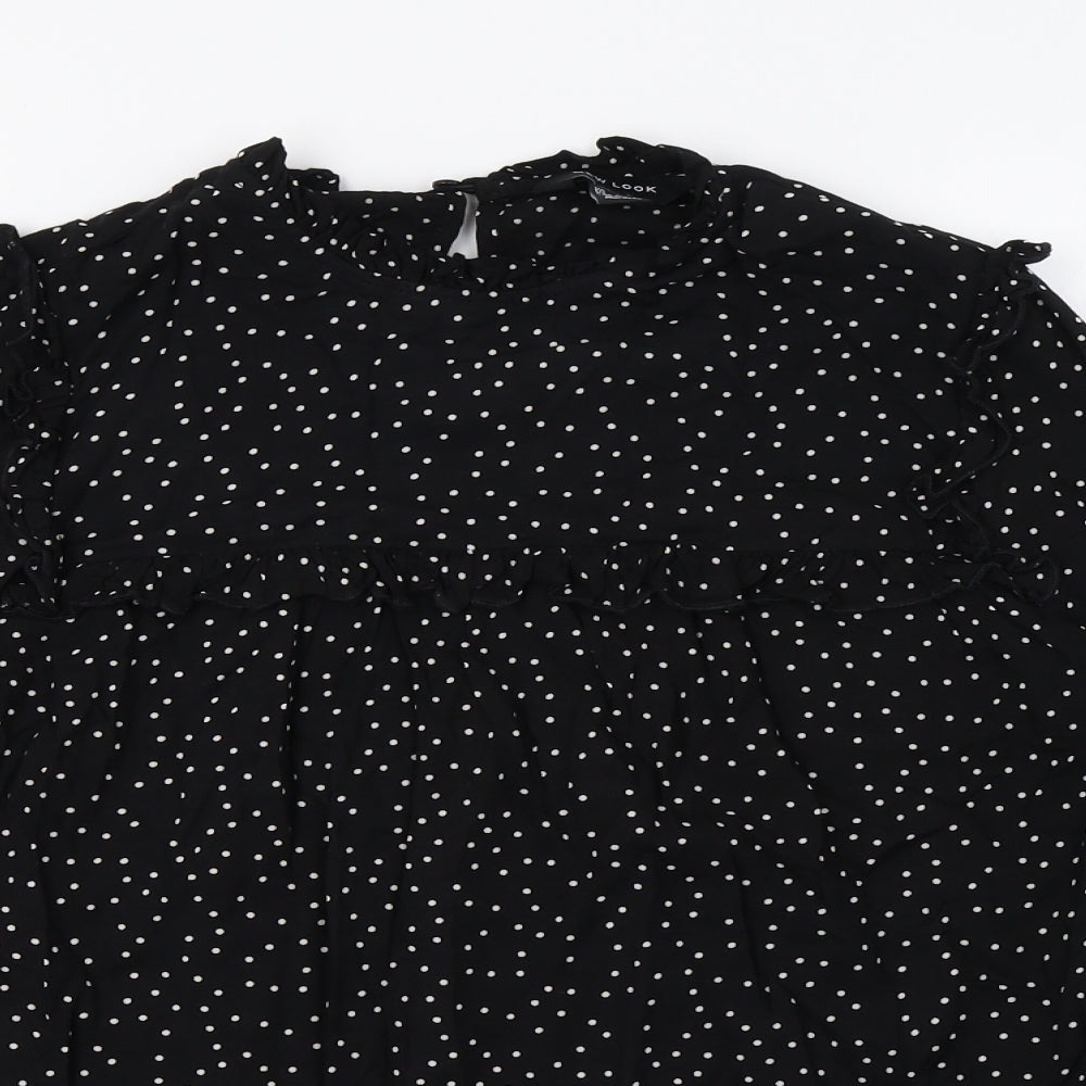 New Lok Womens Black Polka Dot  Basic Blouse Size 8
