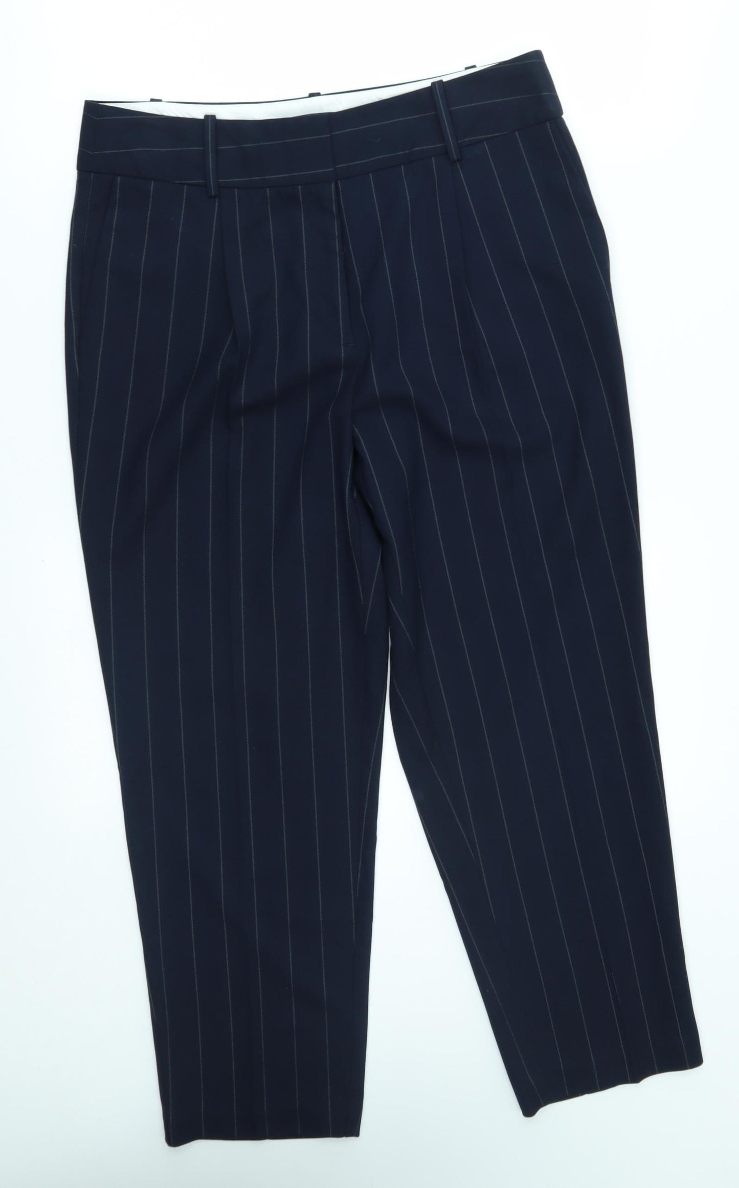 M&S Womens Blue Striped  Trousers  Size 12 L24 in