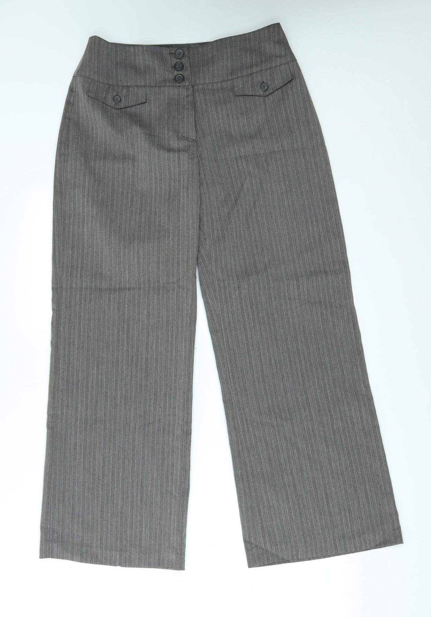 petite Womens Grey Striped  Trousers  Size 12 L27 in