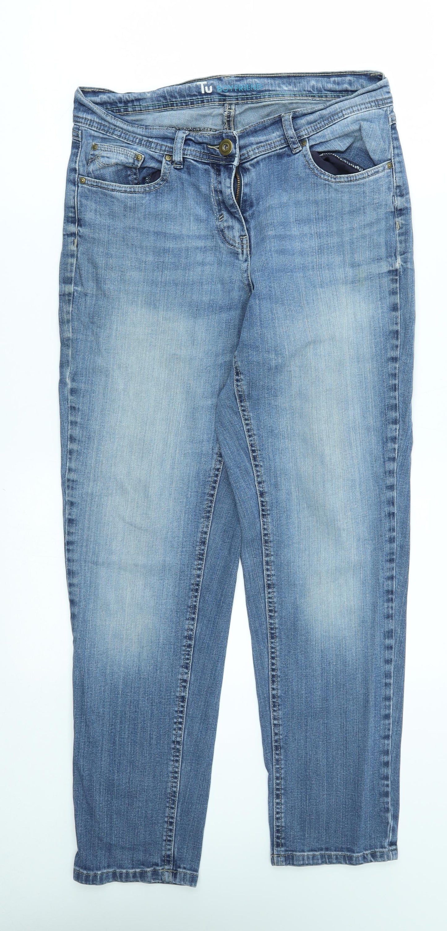 TU Womens Blue   Straight Jeans Size 12 L27 in - Boyfriend Fit