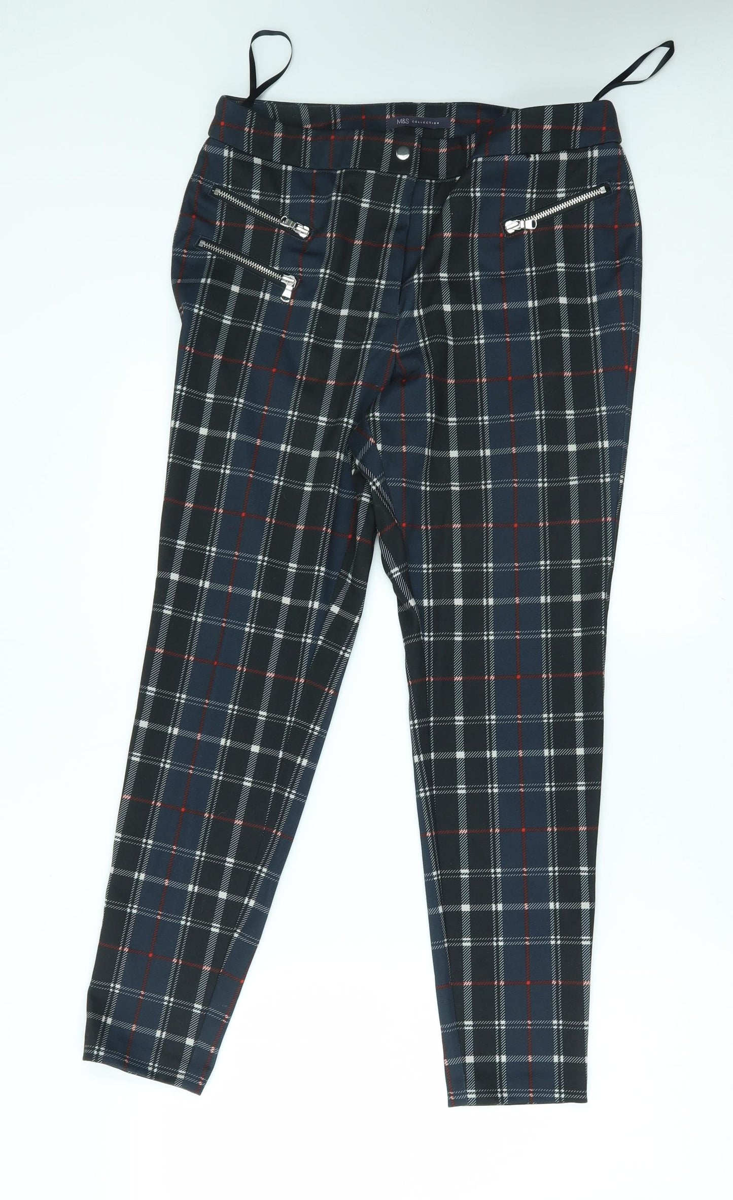 M&S Womens Blue Plaid  Trousers  Size 12 L20 in