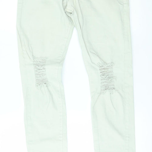 Preworn Womens White   Skinny Jeans Size 30 L28 in - zip details