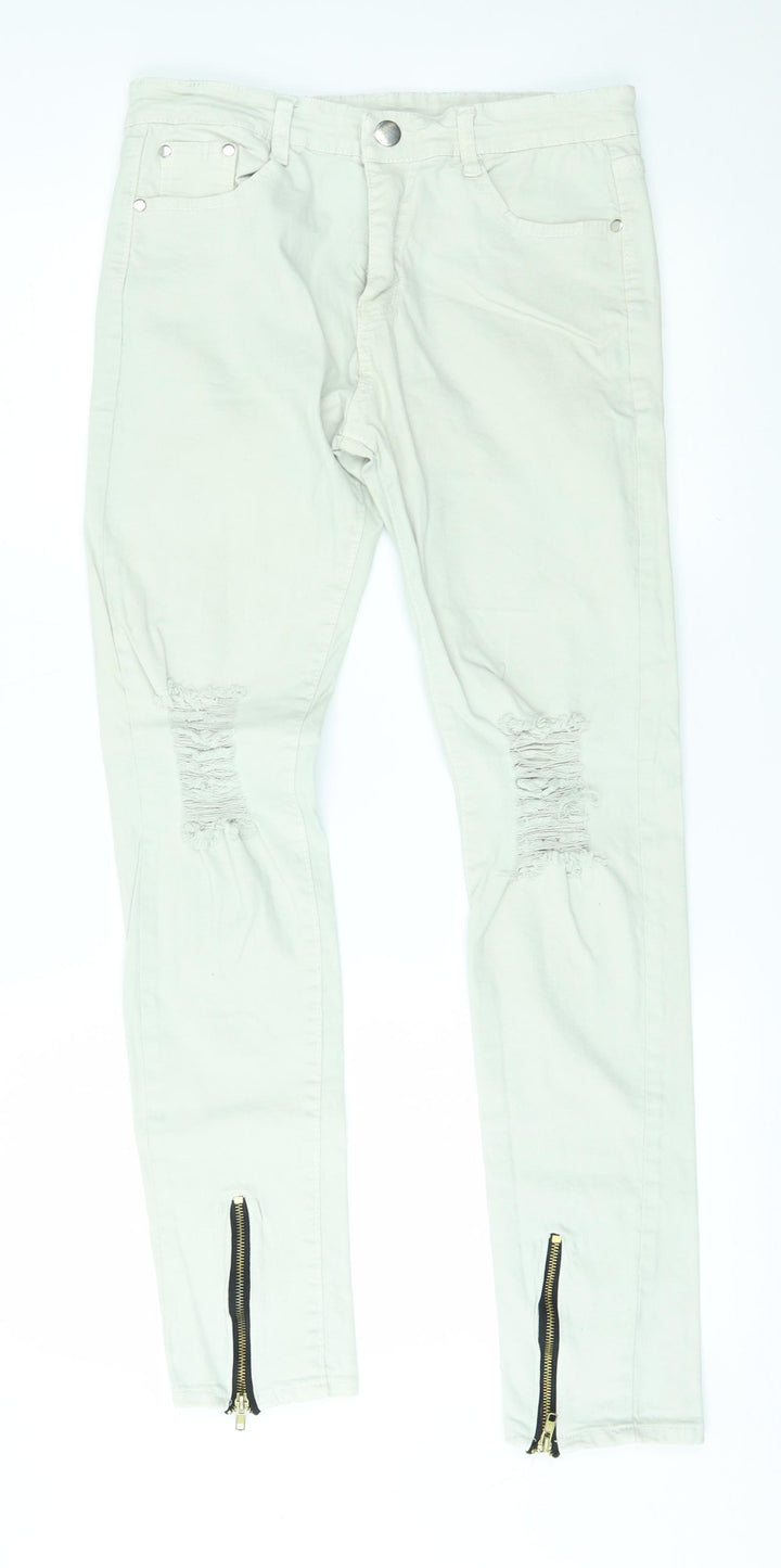 Preworn Womens White   Skinny Jeans Size 30 L28 in - zip details