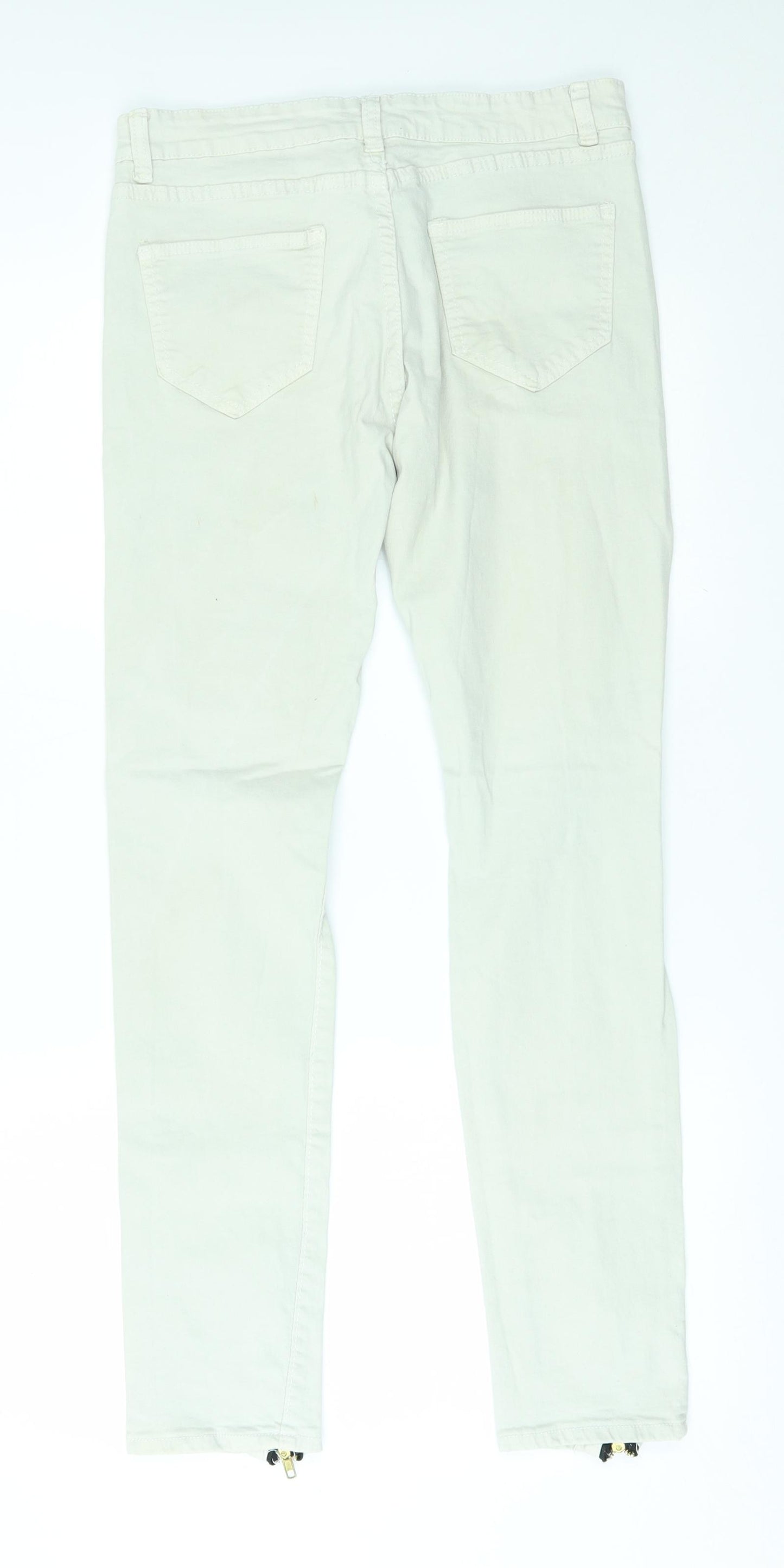 Preworn Womens White   Skinny Jeans Size 30 L28 in - zip details