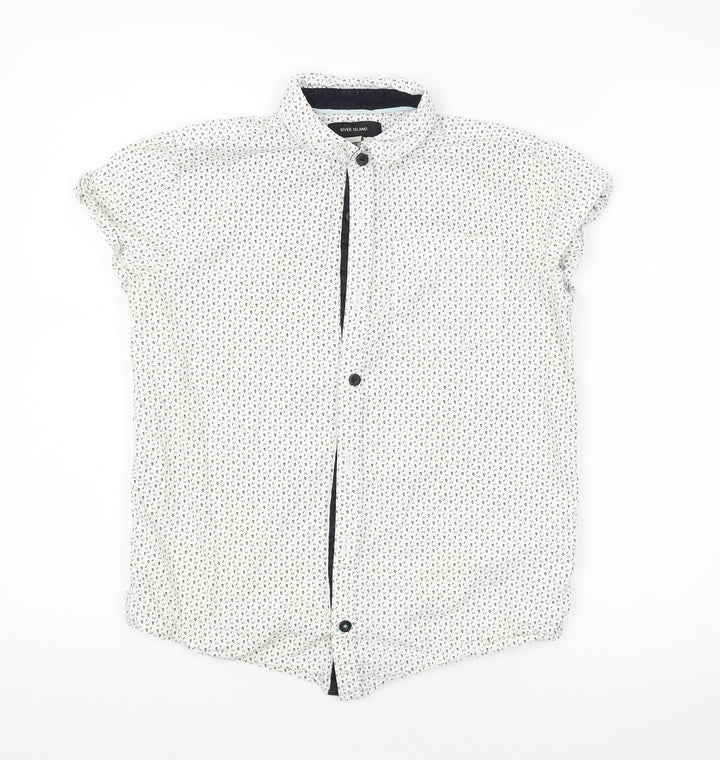 River Island Boys White Geometric  Basic Button-Up Size 12 Years